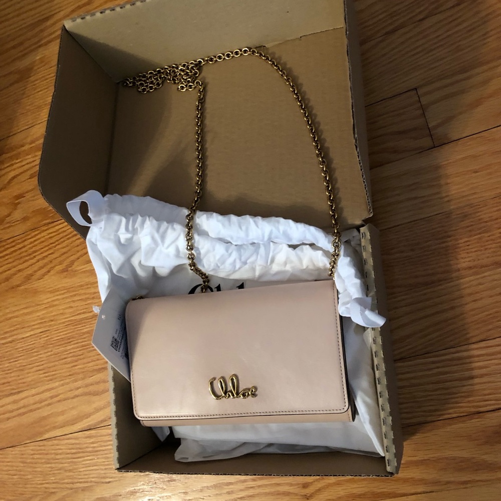 Chloe - Iconic Leather Flap Wallet On Chain Cement Pink - Picture 2 of 6